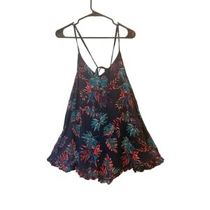 Roxy Floral Print Romper Sleeveless Tie Back Casual Summer Outfit XS